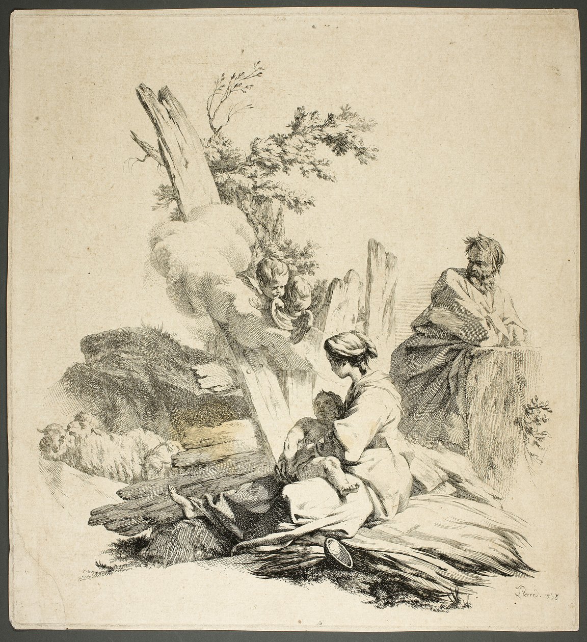 Den hellige familie med engle af Jean Baptiste Marie Pierre