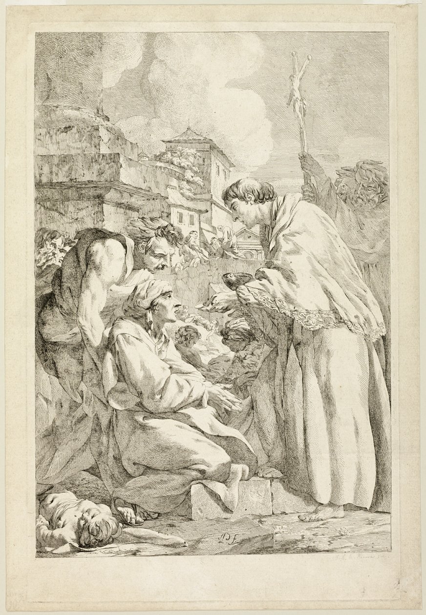 Sankt Charles Borromeo velsigner den pestramte af Jean Baptiste Marie Pierre