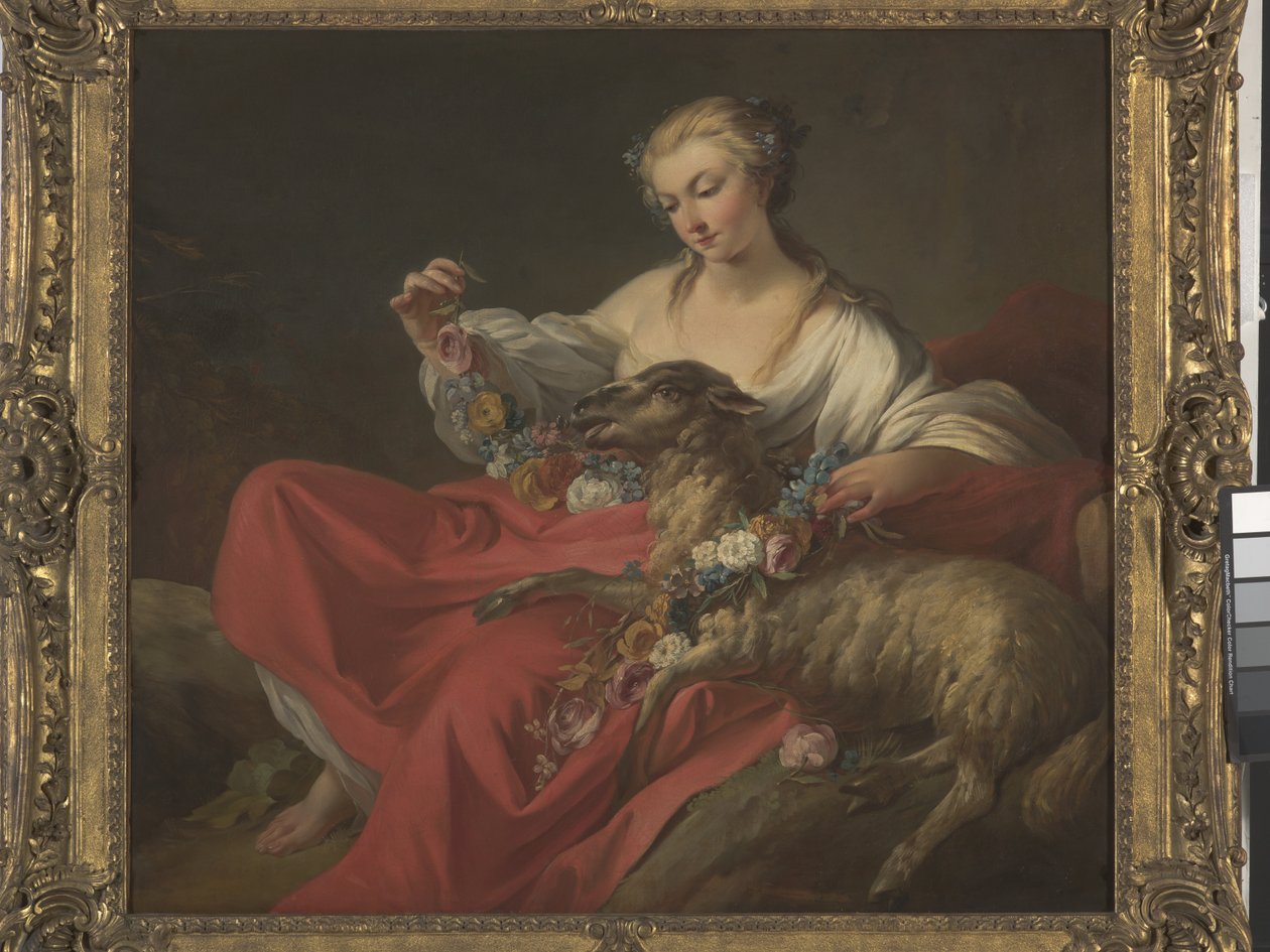 Favoritlammet (Le Mouton Favori) (olie på lærred) af Jean Baptiste Marie Pierre