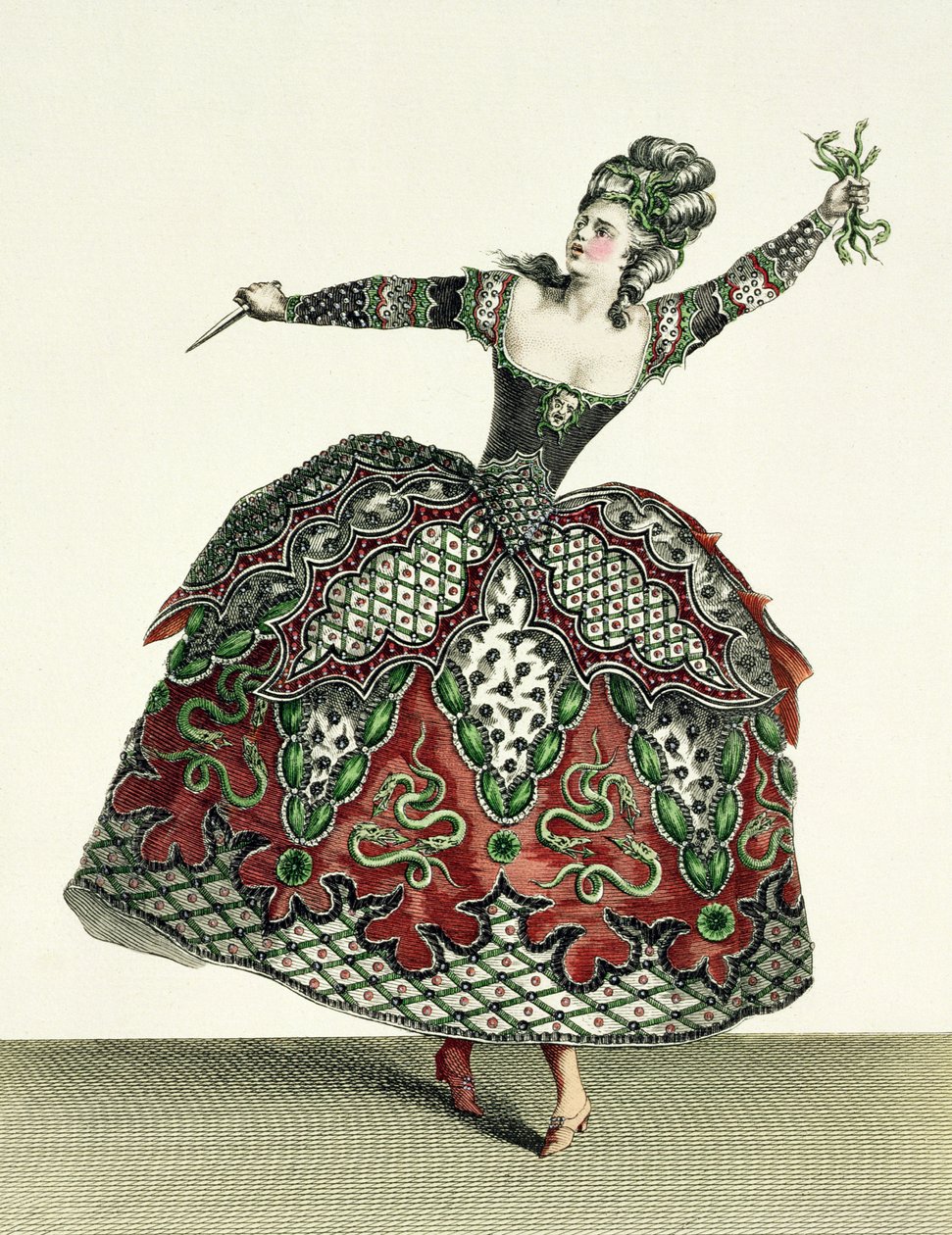Costume for a Fury in Iphigenia in Tauris og flere andre operaer, indgraveret af Rene Gaillard (ca. 1710-90) ca. 1780 af Jean Baptiste Martin