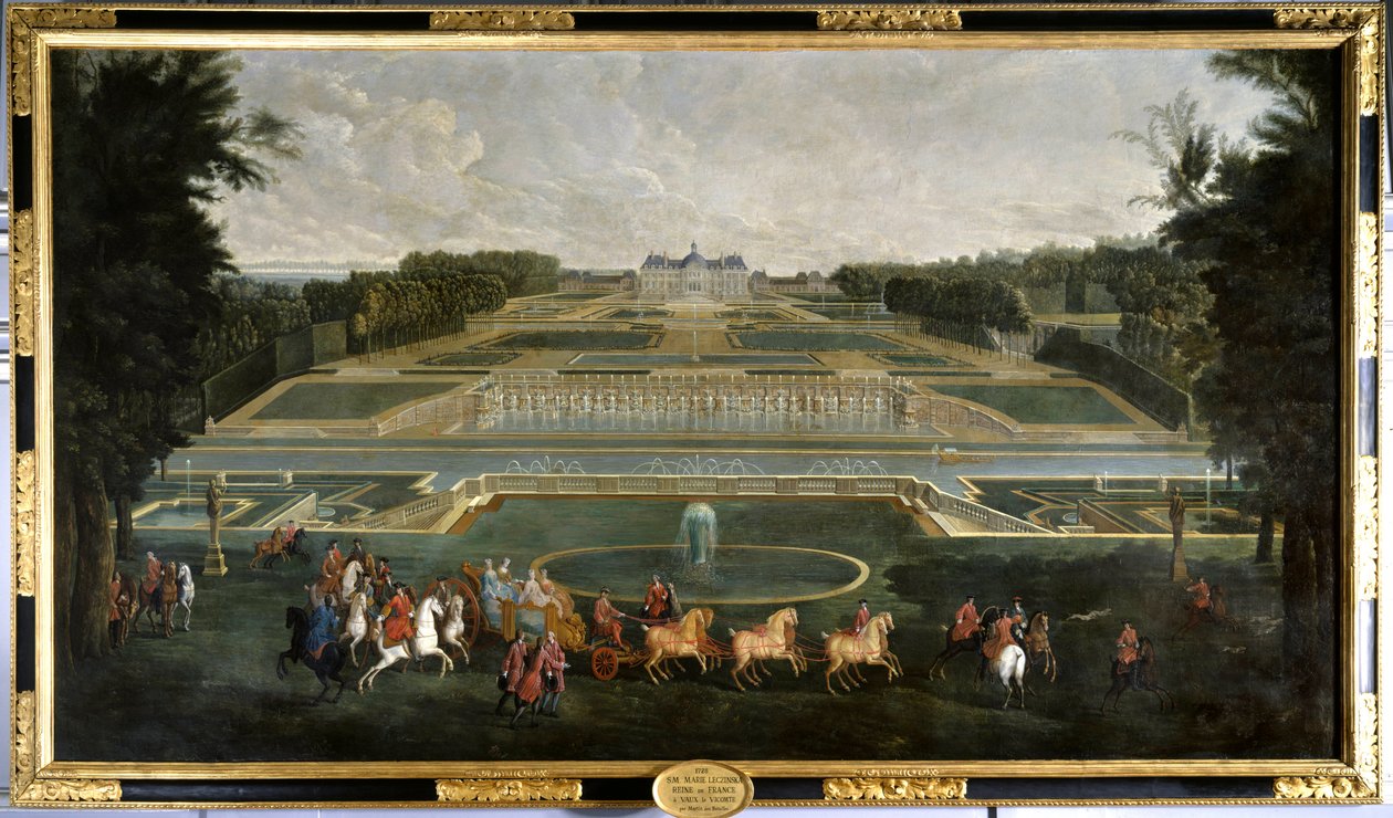 Marie Lescszinska, dronning af Frankrig (1703-1768) (Leczinska, Lescszinka, Leszinka) i haverne på slottet Vaux Le Vicomte (Vaux-Le-Vicomte) Maleri af Jean Baptiste Martin (1659-1735) 1728 Chateau De Vaux Le Du så det. - Marie Lescszinska, dronning af F af Jean Baptiste Martin