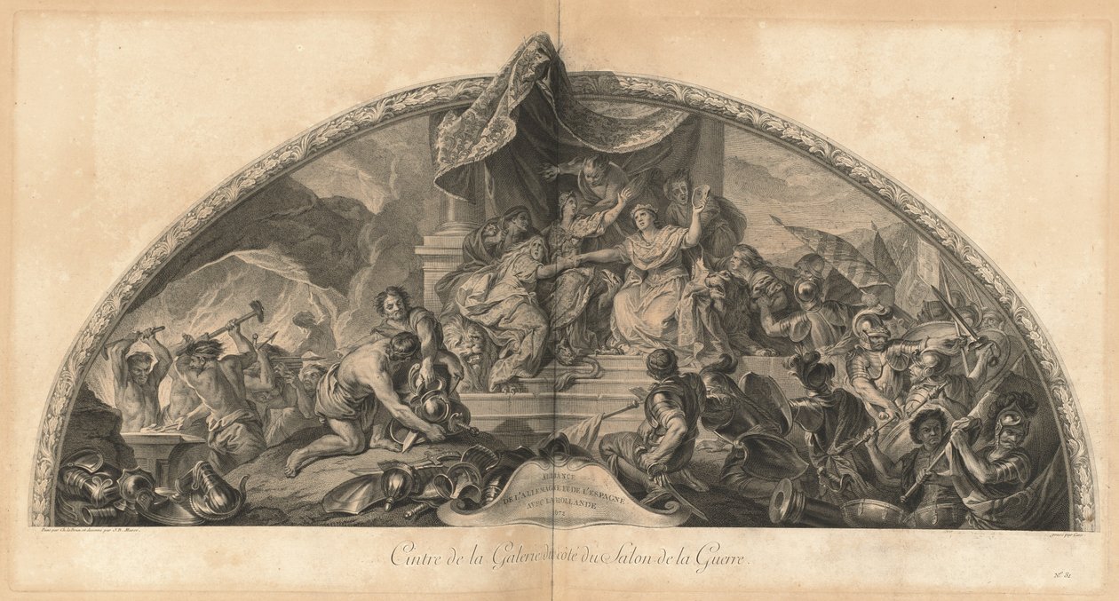 Alliance mellem Tyskland og Spanien med Holland 1672 Galleriets ophænger ved siden af ​​Krigssalonen (Alliance af Tyskland og Spanien med Holland 1672, Galleriets centrum ved siden af ​​Krigssalonen) [pl. 31] af Jean Baptiste Masse