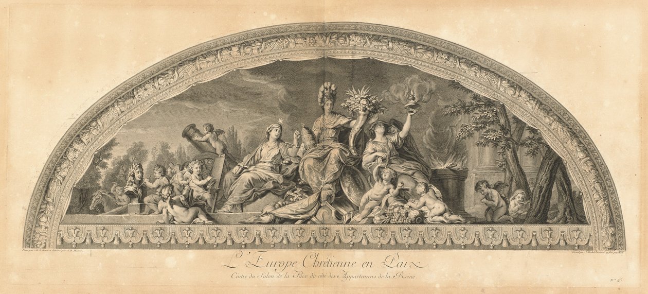 Christian Europe in Peace, Center for Fredens Salon ved siden af ​​Dronningens Kammere [pl. 45] af Jean Baptiste Masse