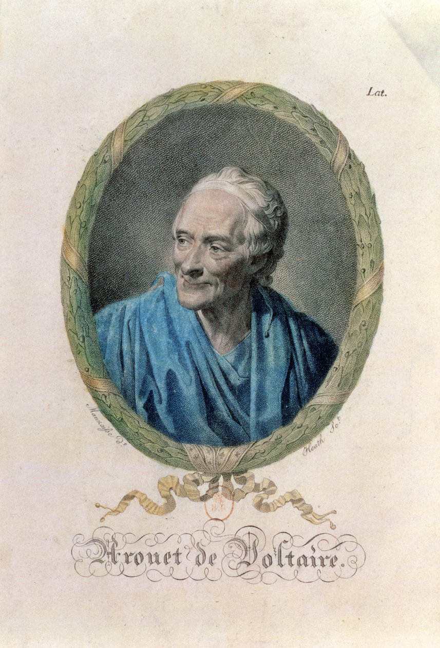 Francois Marie Arouet de Voltaire (1694-1778) graveret af James Heath (1757-1834) af Jean Baptiste Mauzaisse