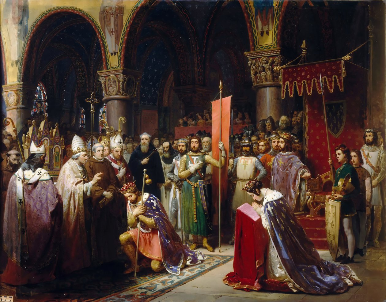 Kong Louis VII tager standarden i Saint-Denis af Jean Baptiste Mauzaisse