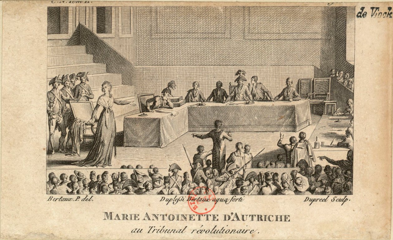 Marie Antoinette ved Revolutionsdomstolen, 1806. af Jean Baptiste Michel Dupréel