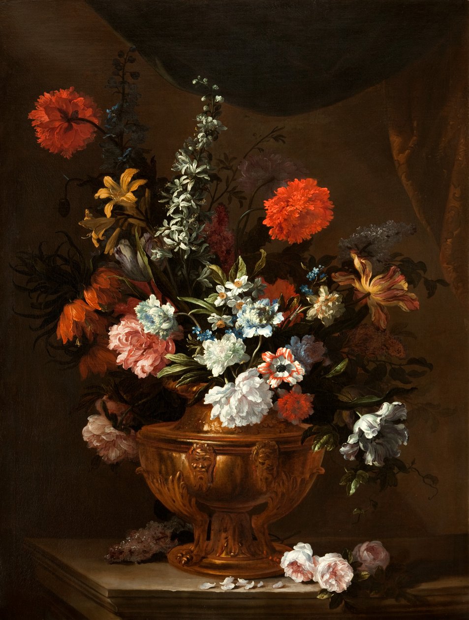 Blomster i en skulptureret vase af Jean Baptiste Monnoyer