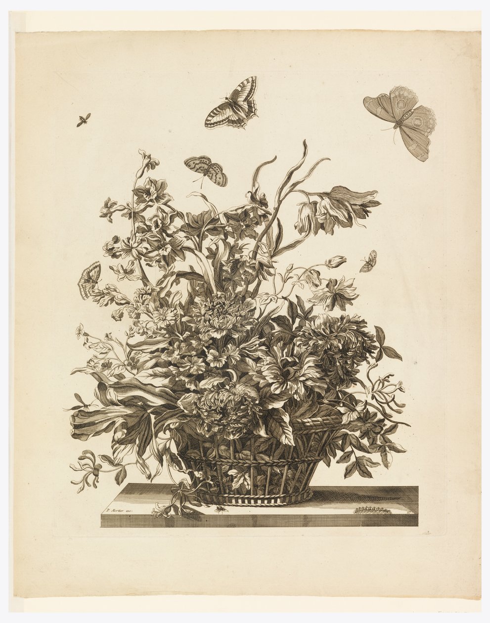 Tallerken 10, fra sæt med blomster i en kurv af Jean Baptiste Monnoyer