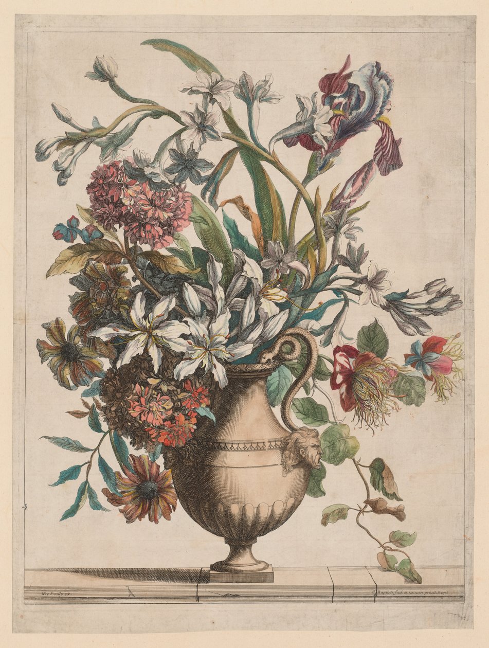 Bog med alle slags blomster fra naturen: Vase med blomster. af Jean Baptiste Monnoyer I