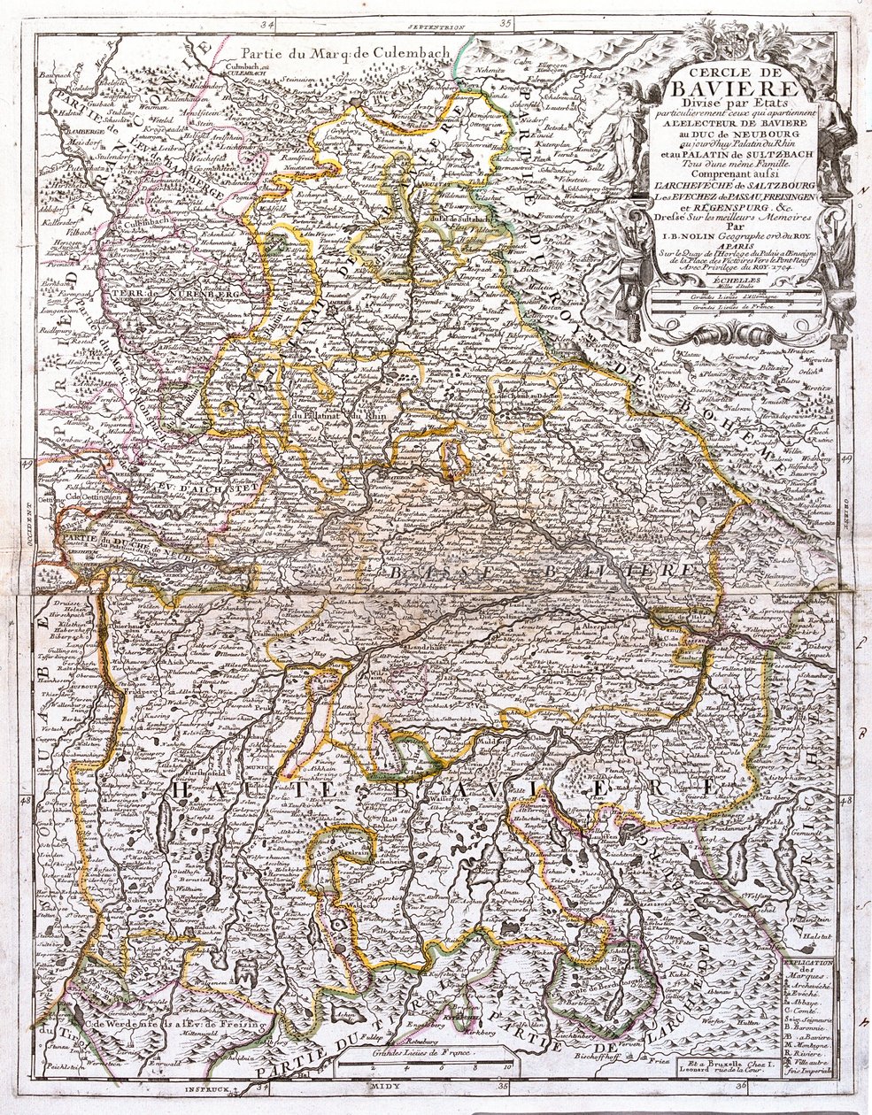 Kort over Bayern (Tyskland) (Gravering af Jean Baptiste Nolin