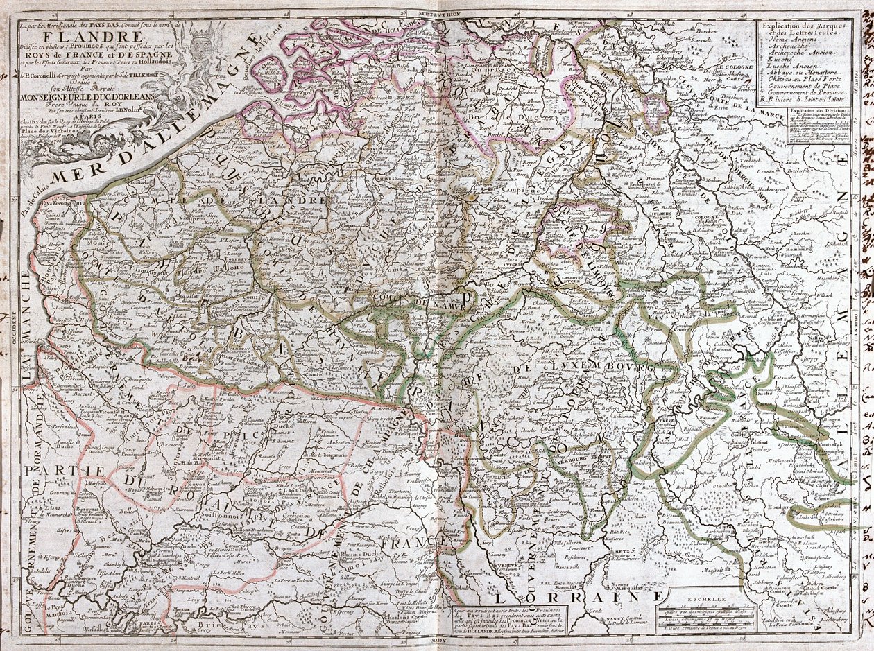 Kort over Belgien (gravering af Jean Baptiste Nolin