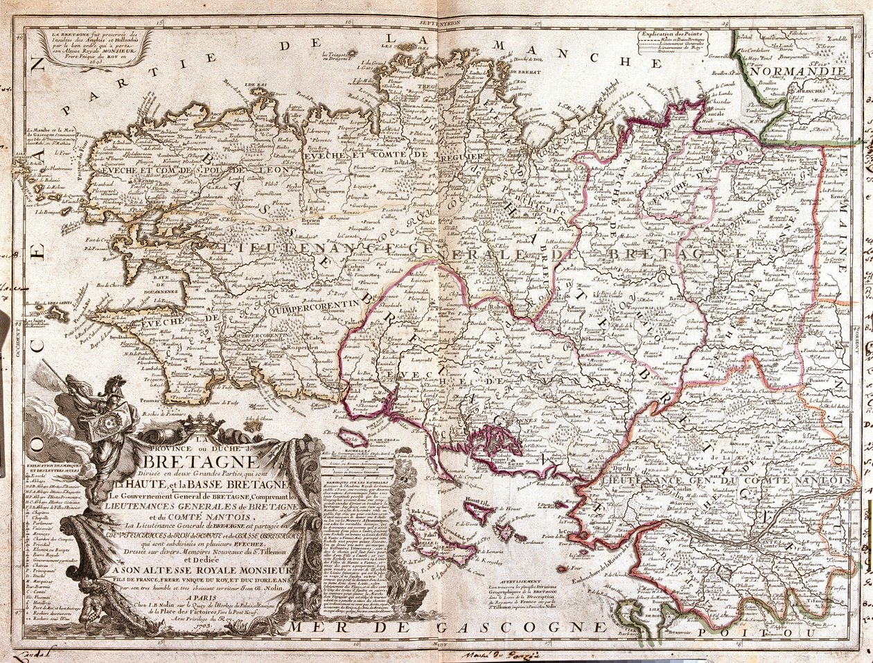 Kort over Bretagne (Frankrig) af Jean Baptiste Nolin