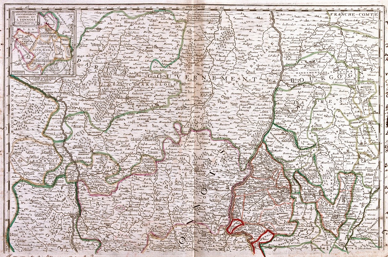 Kort over Bourgogne (Frankrig) (Gravering af Jean Baptiste Nolin