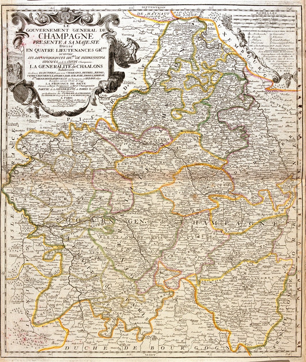 Kort over Champagne (Frankrig) (Gravering af Jean Baptiste Nolin