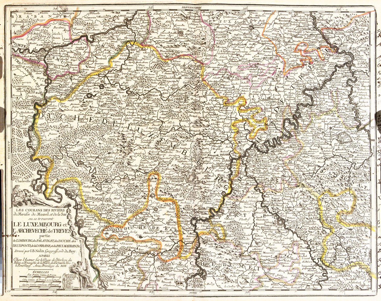 Kort over Luxembourg og bispedømmet Treves (Tyskland) (gravering af Jean Baptiste Nolin