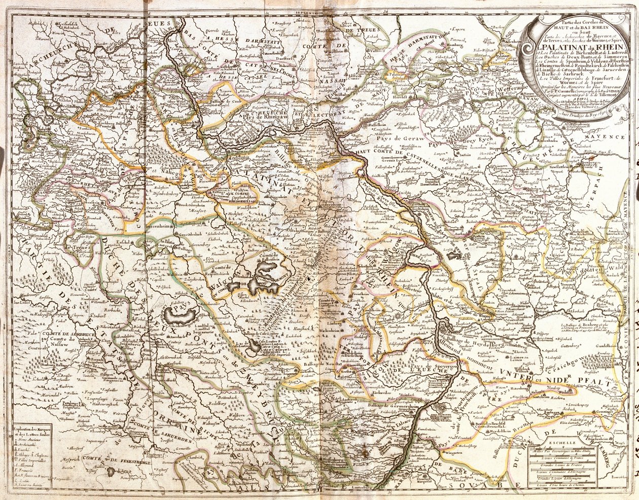Kort over Rheinland-Pfalz og en del af Bayern (Tyskland) (Gravering af Jean Baptiste Nolin
