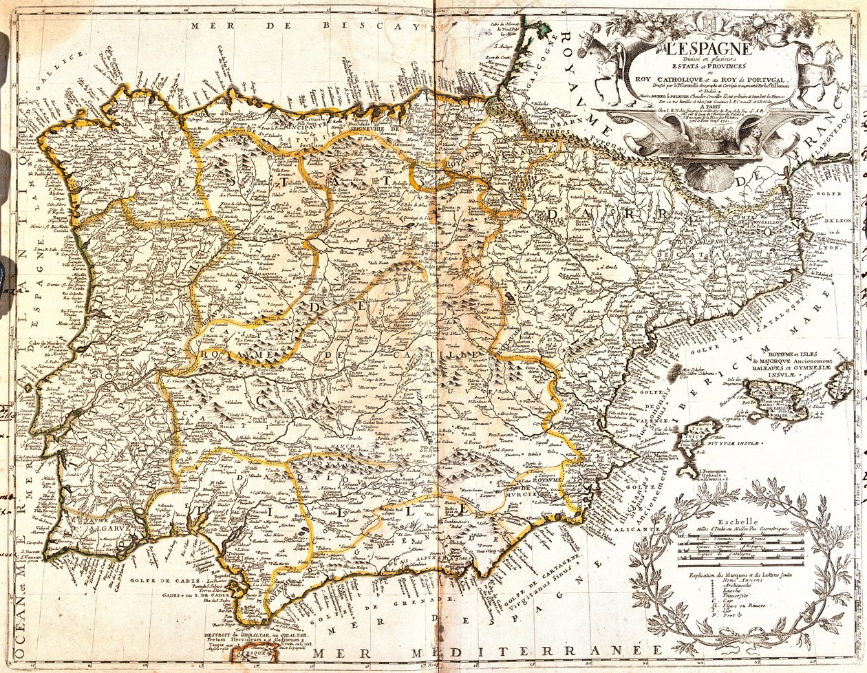 Kort over Spanien og Portugal (gravering af Jean Baptiste Nolin