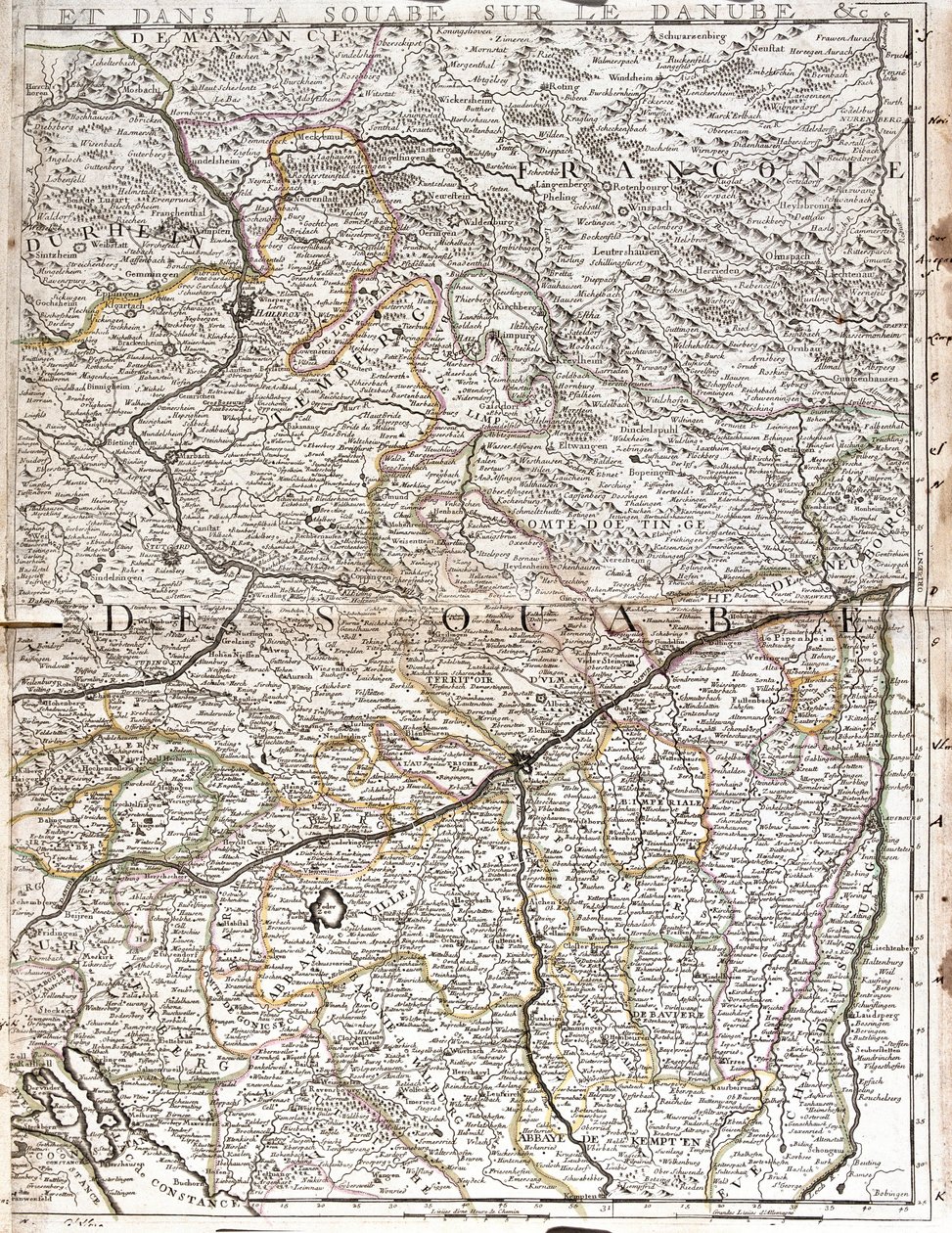 Kort over Schwaben (Tyskland) (Gravering af Jean Baptiste Nolin