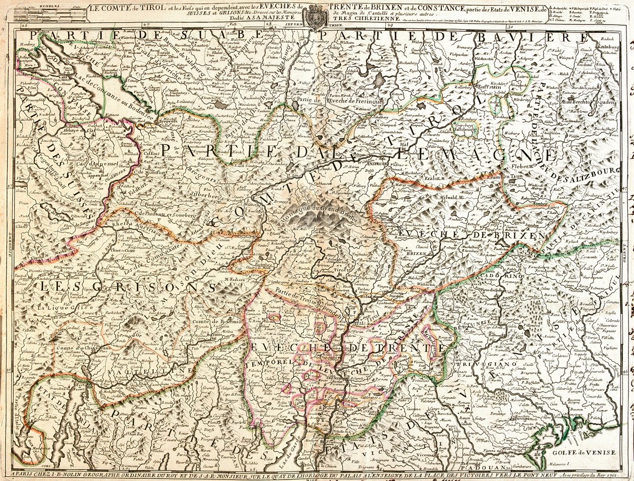 Kort over Tyrol-provinsen (Tyskland) (Gravering af Jean Baptiste Nolin