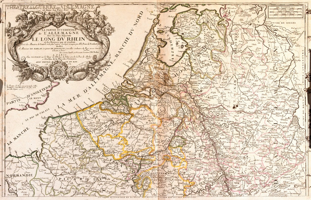 Kort over Vesttyskland og Holland af Jean Baptiste Nolin