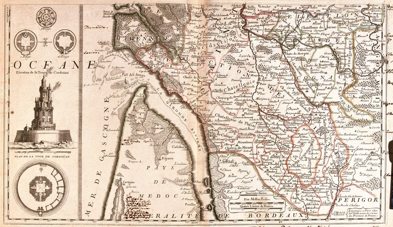 Kort over Aquitaine (Frankrig) (Gravering af Jean Baptiste Nolin