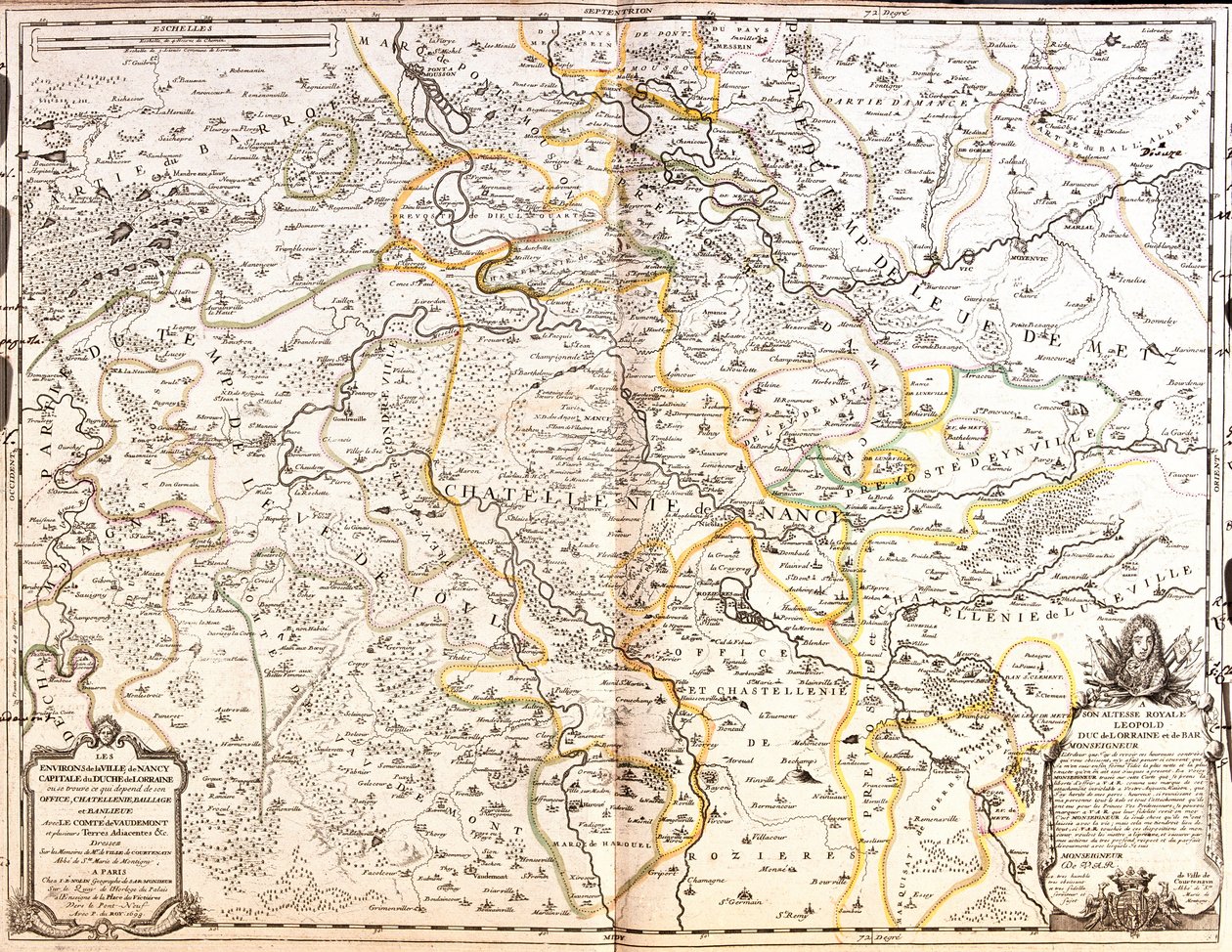 Kort over området i Nancy (Frankrig) (Gravering af Jean Baptiste Nolin