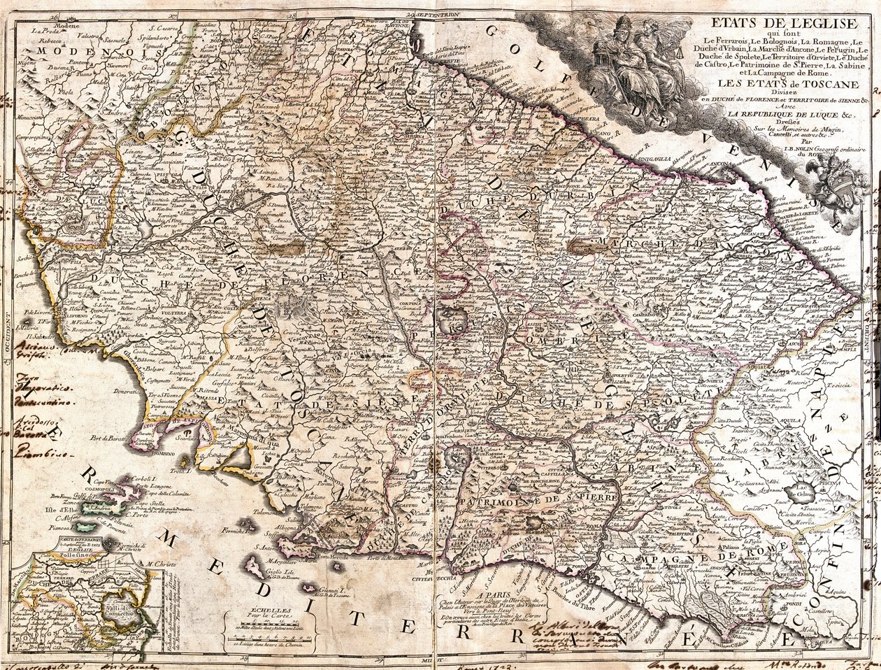 Kort over kirkens områder i Italien (radering af Jean Baptiste Nolin