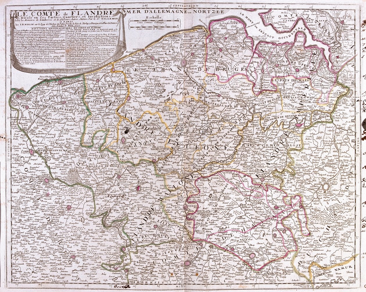 Kort over Flandern amt (det nuværende Belgiens vestlige og østlige Flandern) (Gravering af Jean Baptiste Nolin