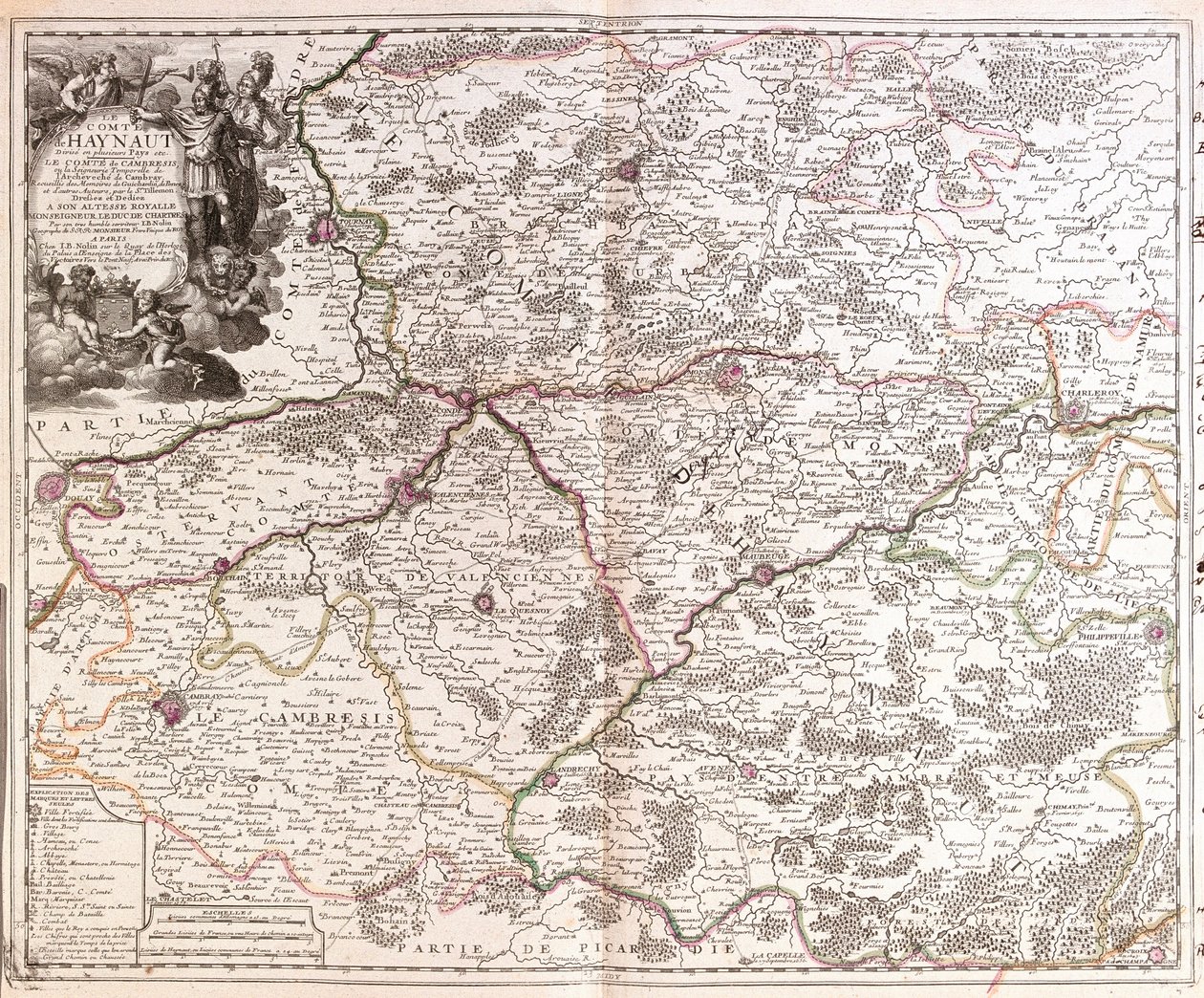 Kort over amtet Hainaut (Belgien) (gravering af Jean Baptiste Nolin