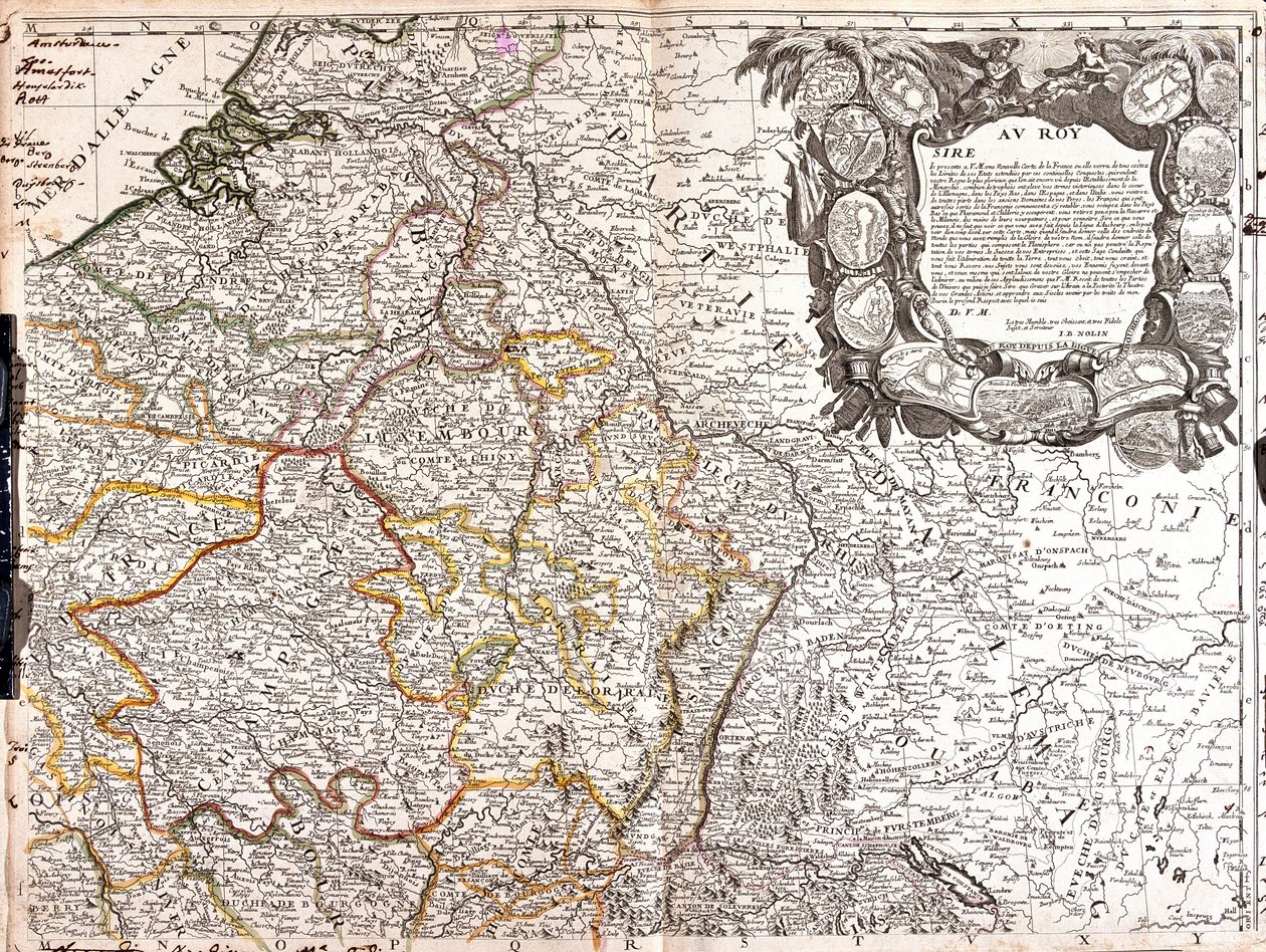 Kort over hertugdømmet Luxembourg, Champagne og hertugdømmet Lorraine (gravering af Jean Baptiste Nolin
