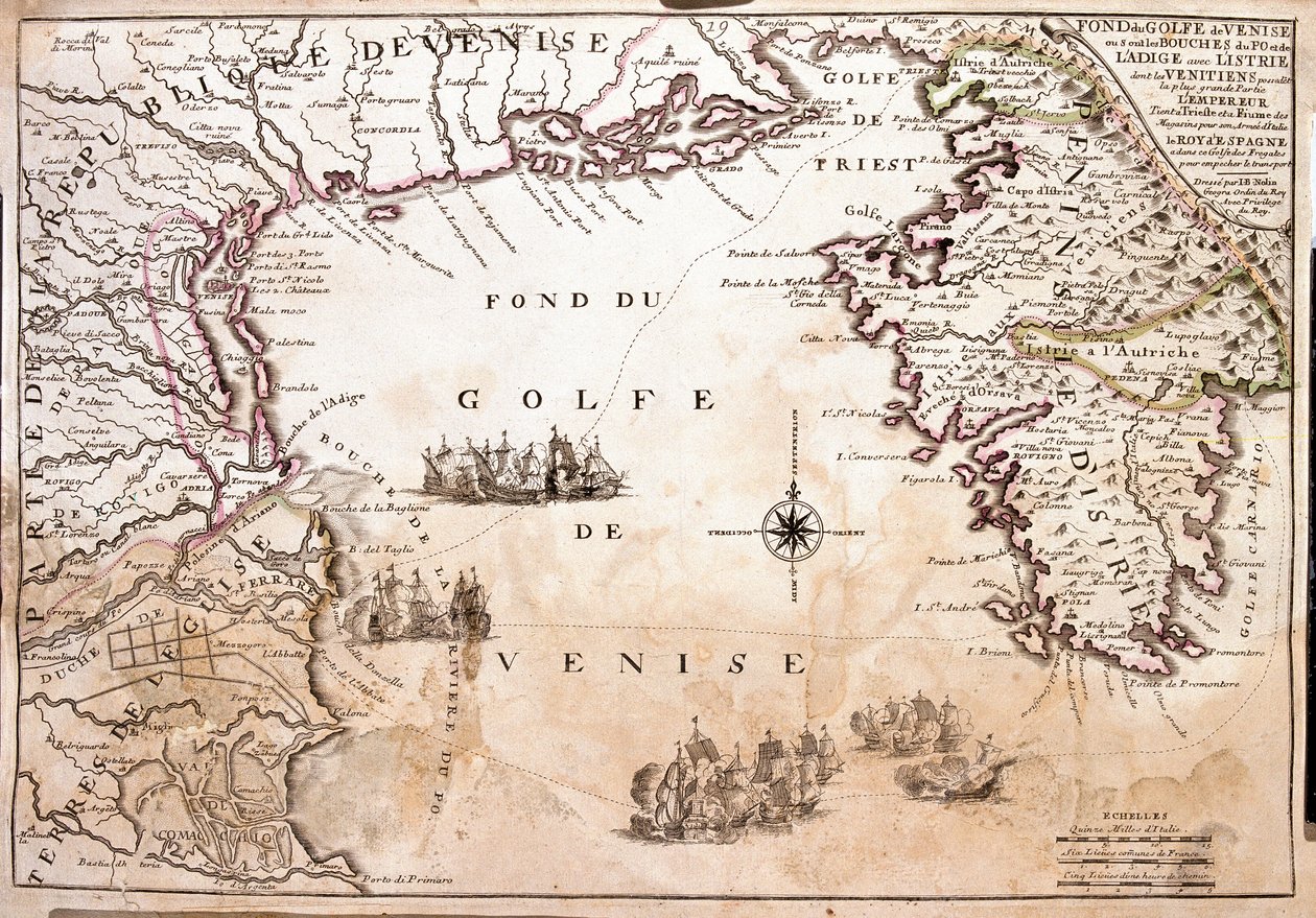 Kort over Venedigbugten, Adriaterhavet (gravering af Jean Baptiste Nolin