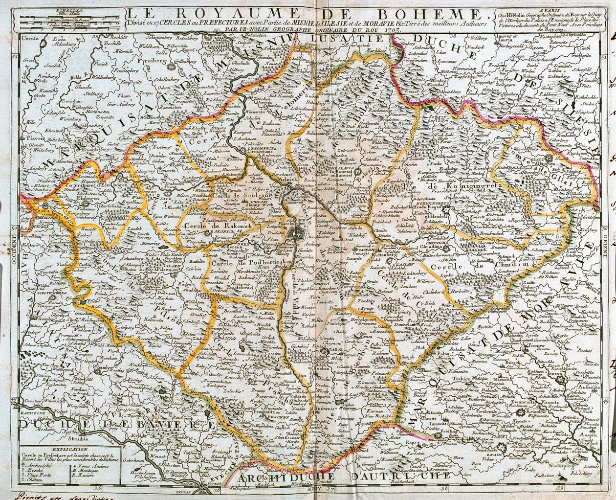 Kort over Kongeriget Bøhmen (Tjekkiet) (Gravering af Jean Baptiste Nolin
