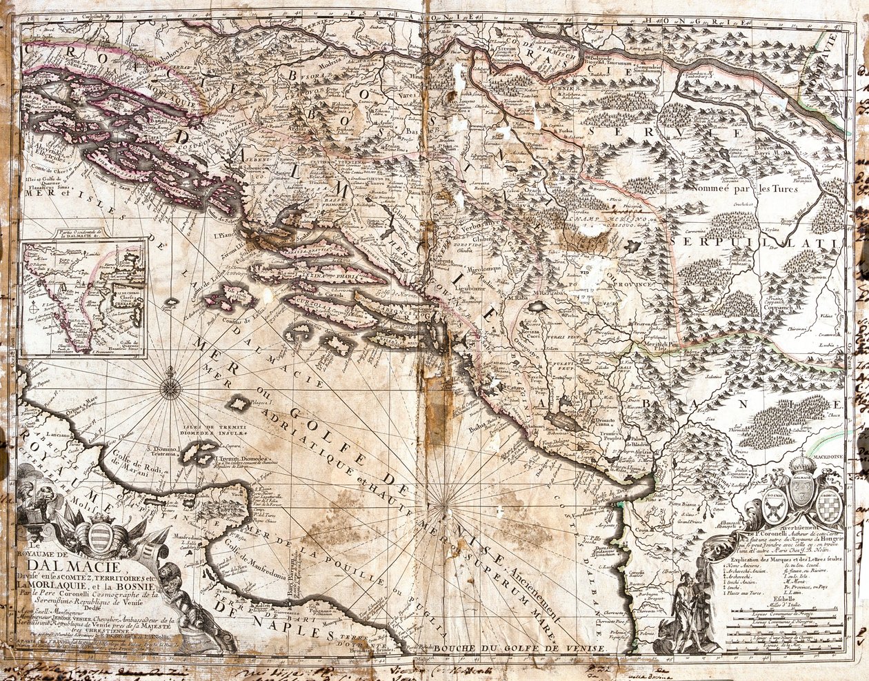 Kort over Kongeriget Dalmatien (det nuværende Kroatien og Montenegro), på kysten af Venedigbugten (Adriatiske Hav) (gravering) af Jean Baptiste Nolin