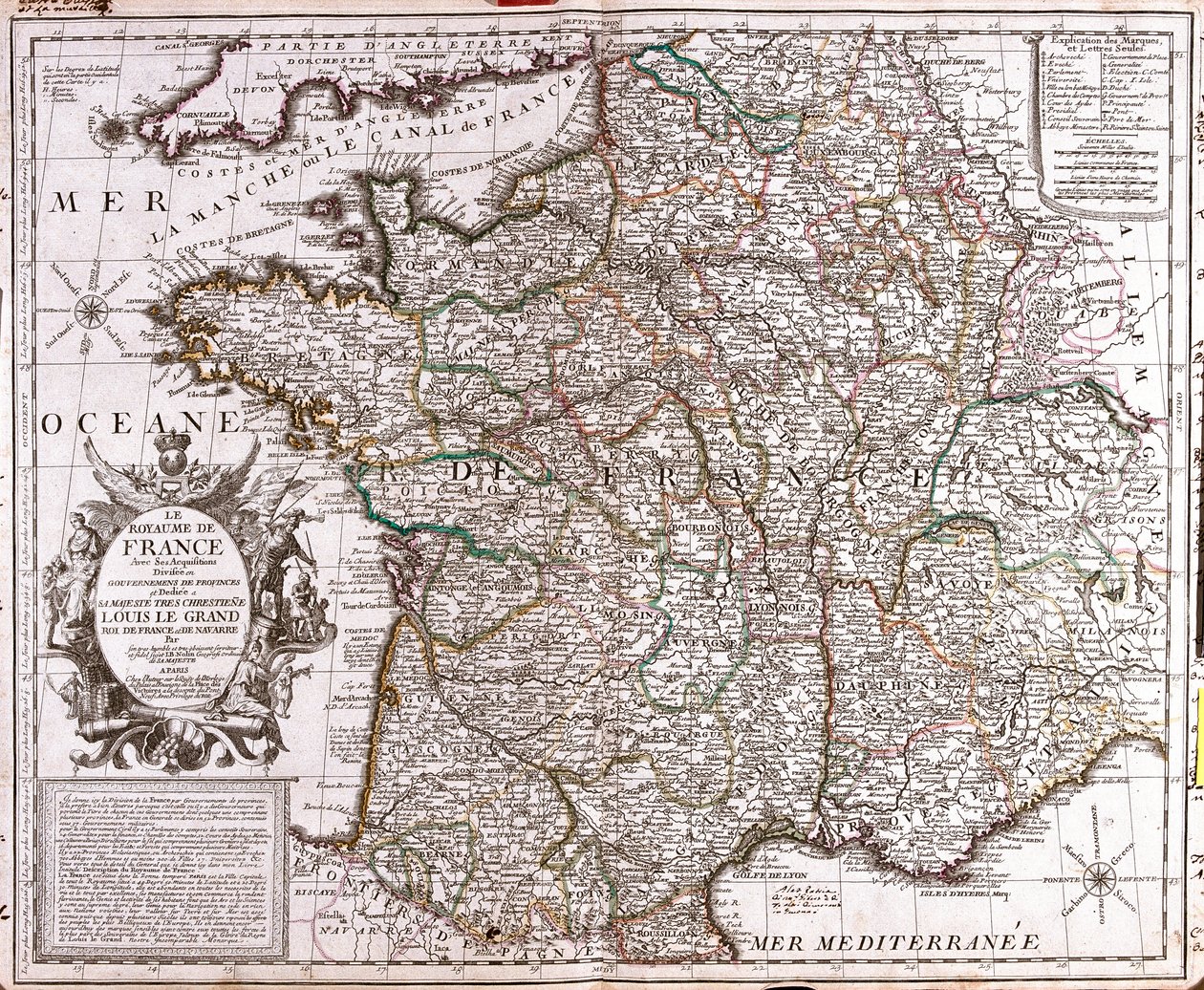 Kort over kongeriget Frankrig (gravering af Jean Baptiste Nolin