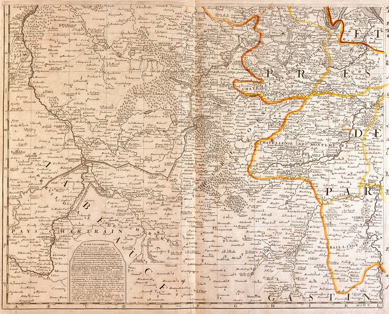 Kort over den sydvestlige del af Ile de France af Jean Baptiste Nolin