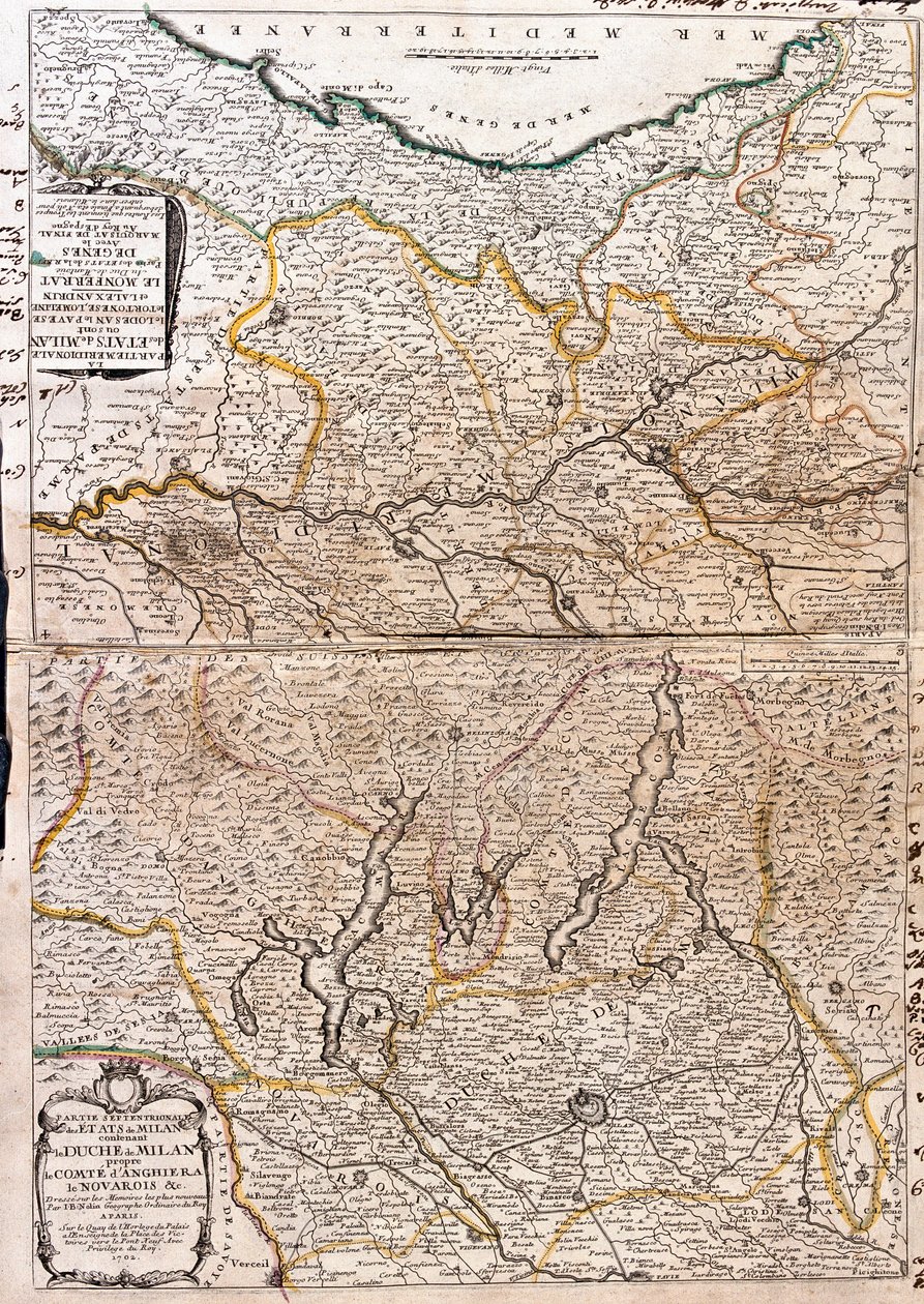Kort over området i Milano (Italien) (Gravering af Jean Baptiste Nolin