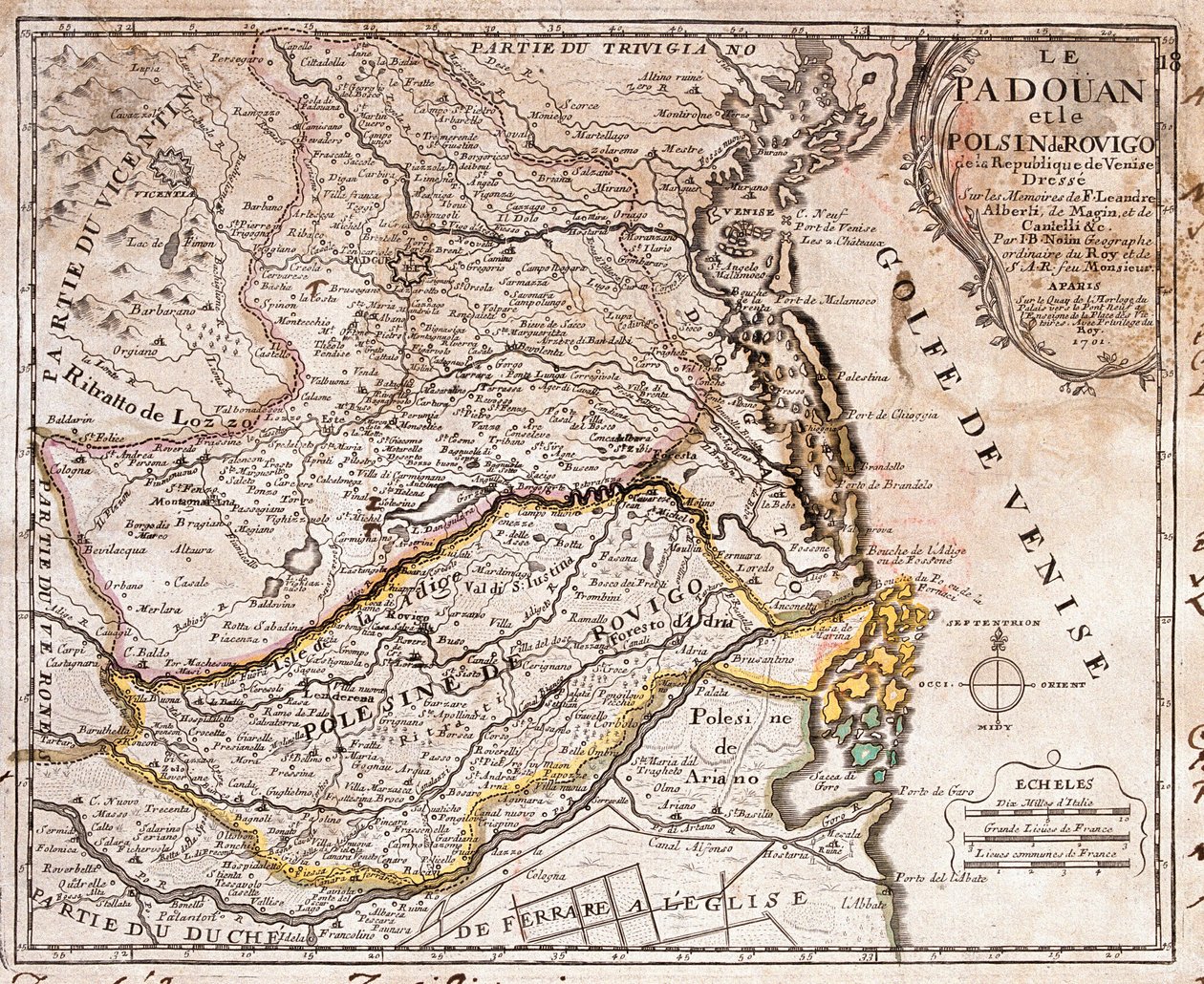Kort over området Padua og Polesine (Italien) (Gravering af Jean Baptiste Nolin