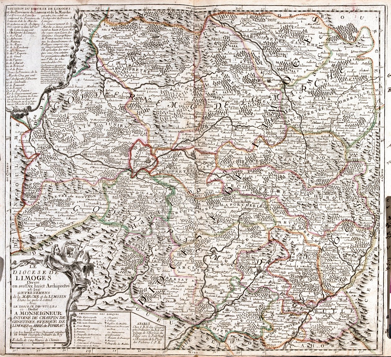 Kort over bispedømmet Limoges (Frankrig) (Gravering af Jean Baptiste Nolin