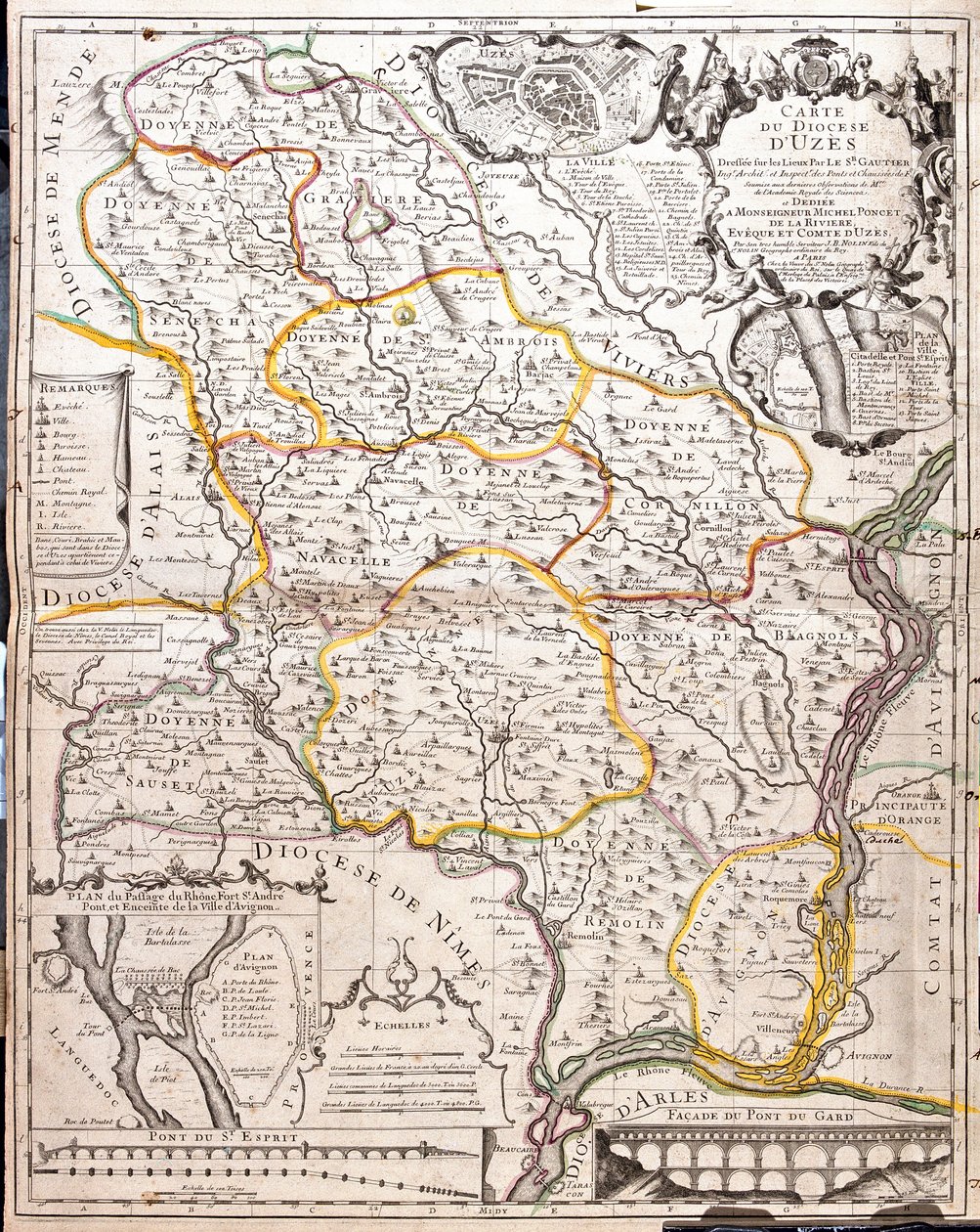 Kort over bispedømmet Uzes (Frankrig) (gravering af Jean Baptiste Nolin