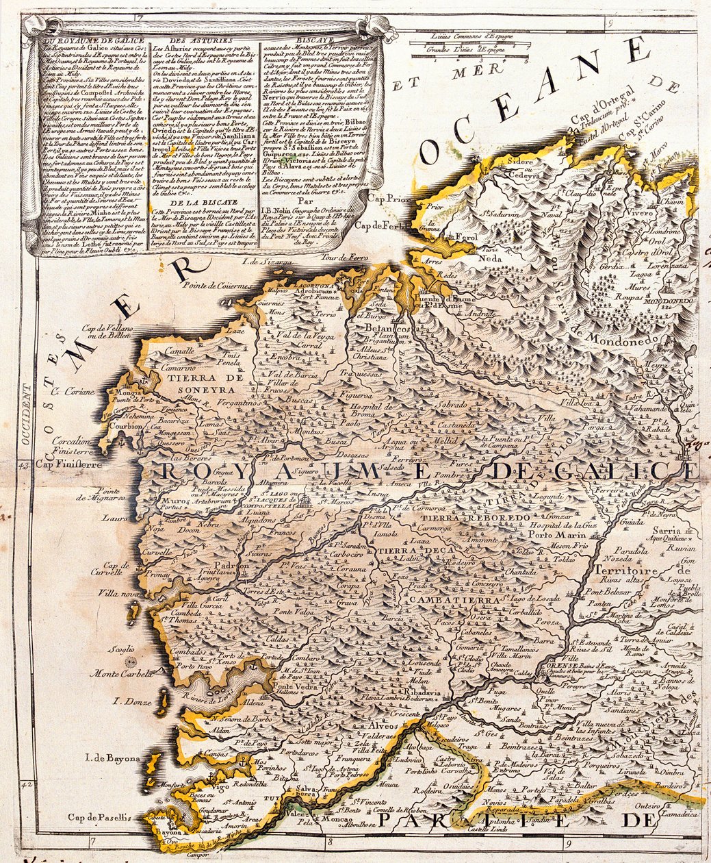 Kort over kongeriget Galicien (Spanien) (Gravering af Jean Baptiste Nolin