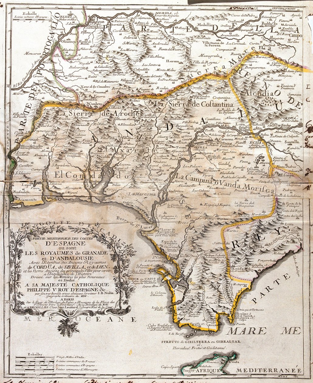 Kort over kongerigerne Granada og Andalusien (Spanien) (Gravering af Jean Baptiste Nolin