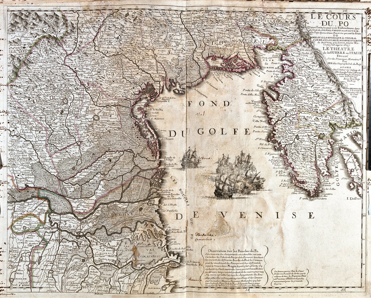 Kort over mundingen af Po i Italien (gravering af Jean Baptiste Nolin