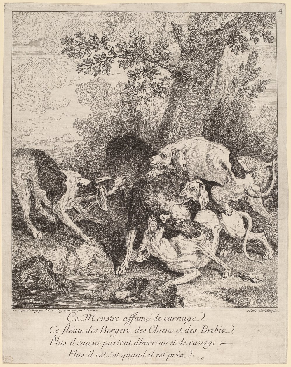 En ulv angrebet af hunde af Jean Baptiste Oudry