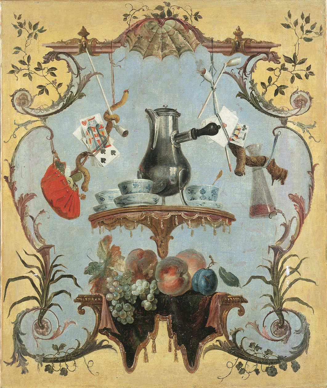 Et stilleben med sølv kaffekande (olie på lærred) af Jean Baptiste Oudry