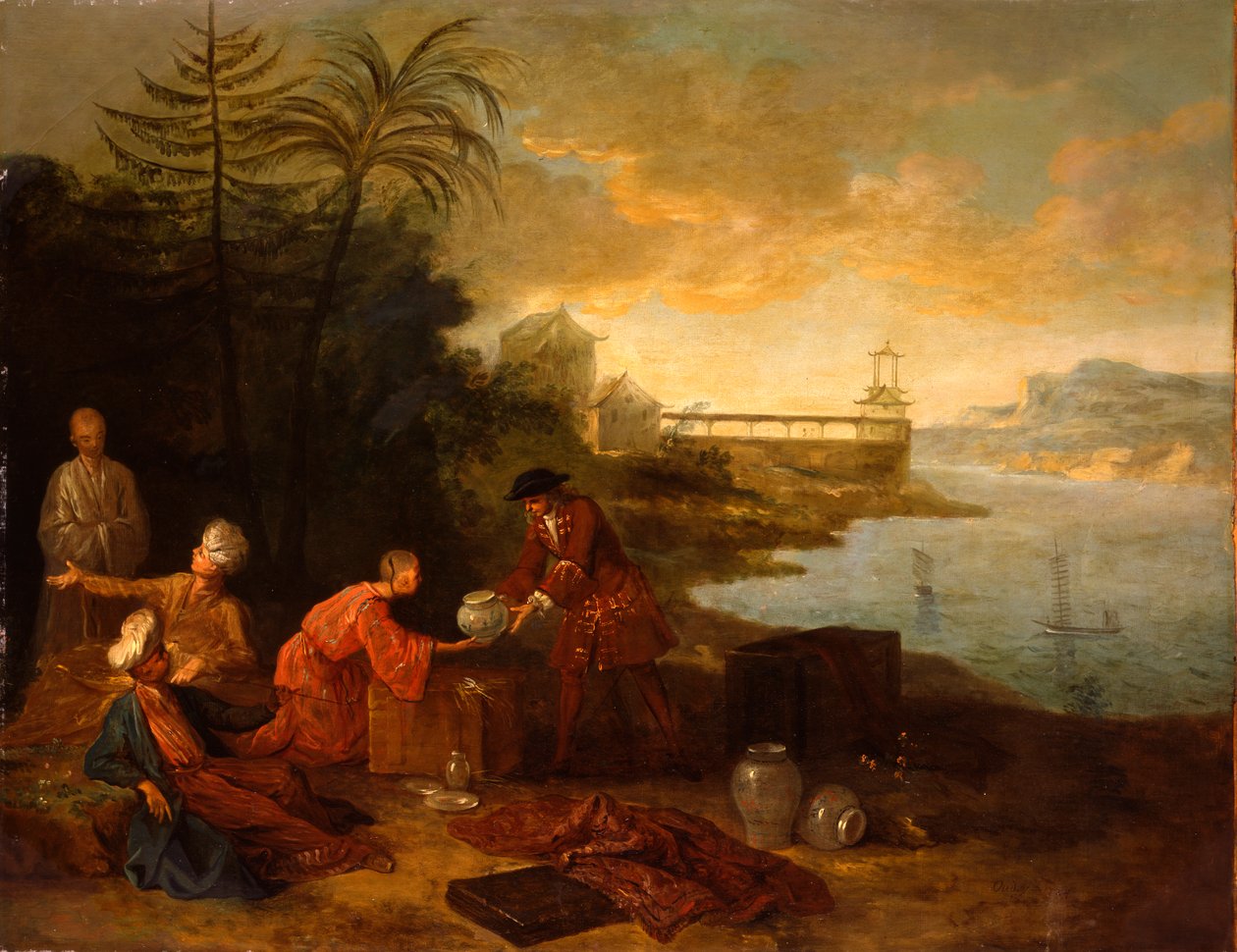 Asien - En europæisk købmand, der køber porcelæn fra en kinesisk handelsmand, 1724 af Jean Baptiste Oudry