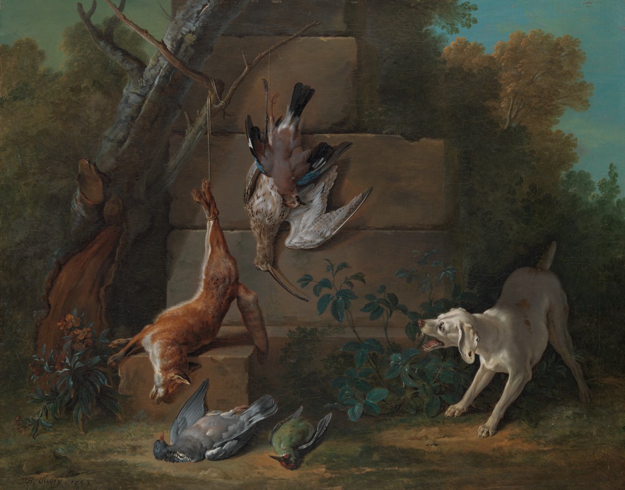 Dog Guarding Dead Game, 1753. af Jean Baptiste Oudry