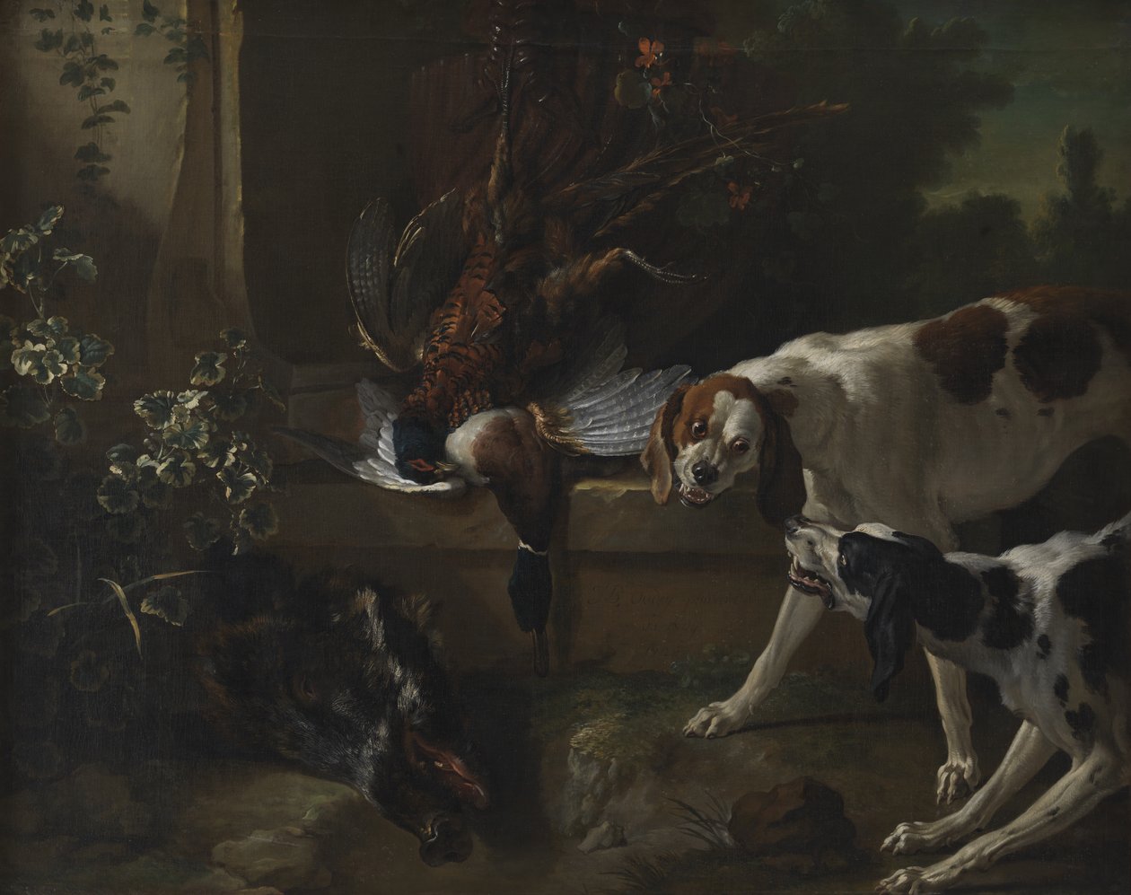 Hunde med vilde fugle og vildt af Jean Baptiste Oudry