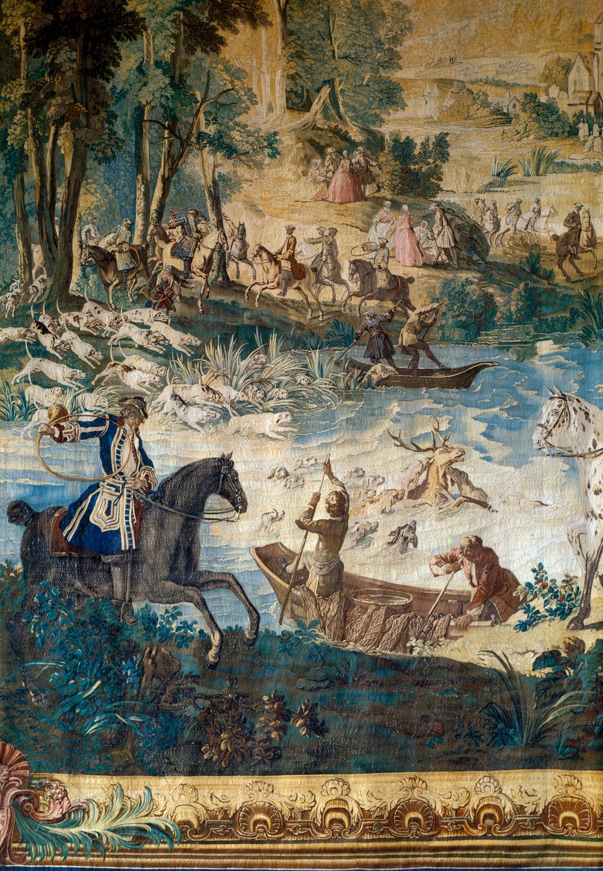 Jagt på Ludvig XV: hjortens død i dammen. Detalje. Tapestry af Jean Baptiste Oudry (1686 - 1755) af Jean Baptiste Oudry