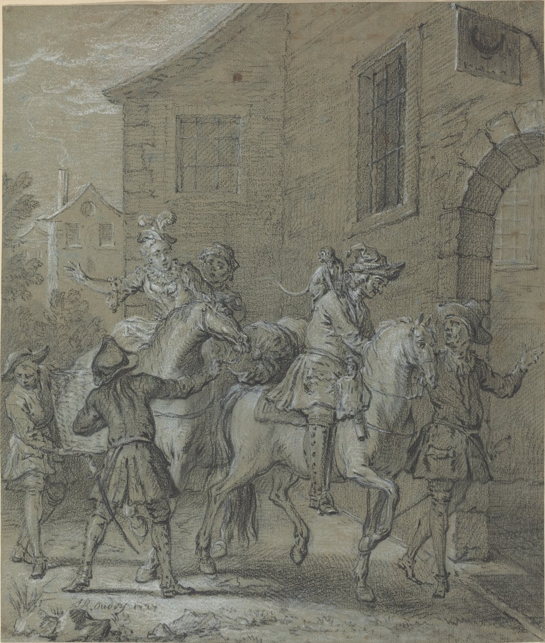 Operatørens ankomst i hotelbranchen af Jean Baptiste Oudry