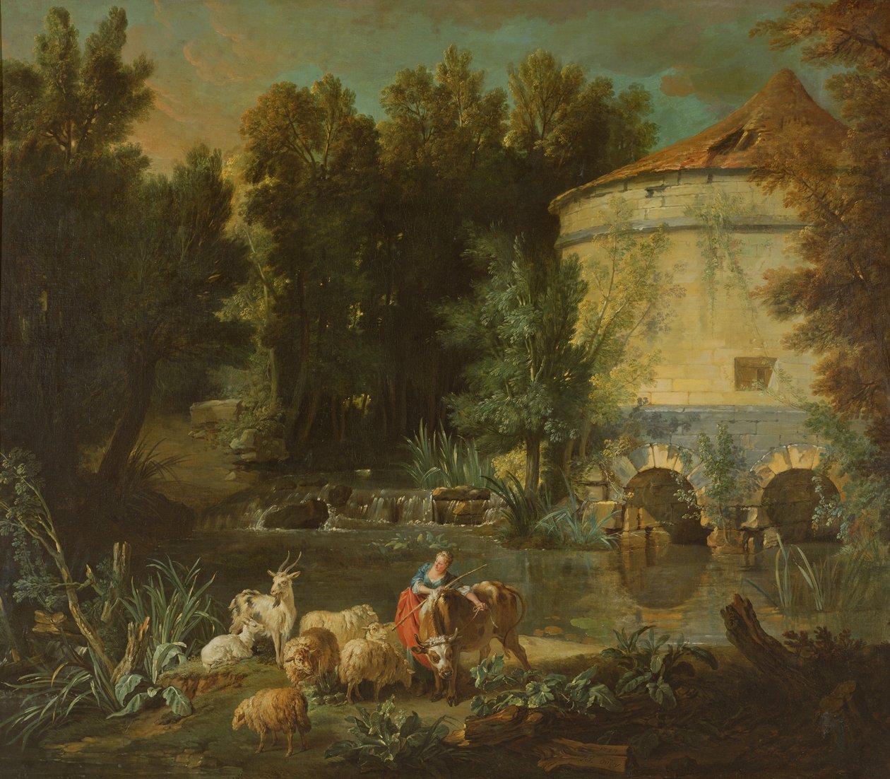 Landskab med et Rundetårn, 1737 af Jean Baptiste Oudry